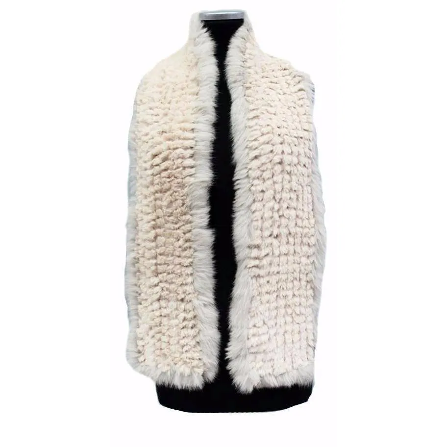 Two Tone Faux Fur/Real Fur Muffler - Beige