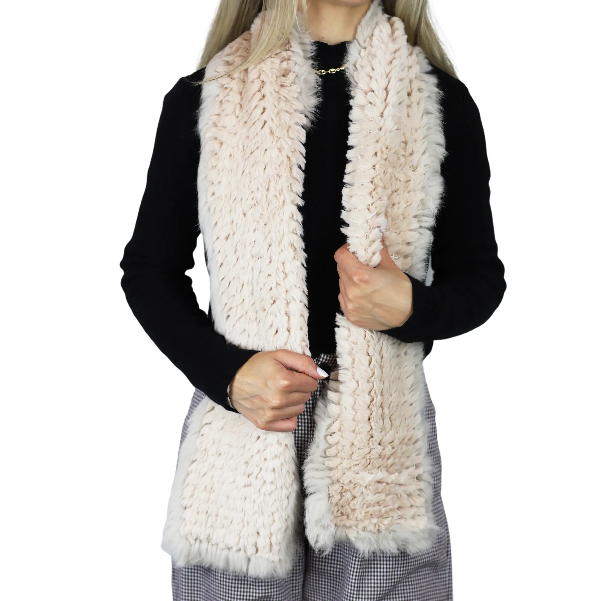 Two Tone Faux Fur/Real Fur Muffler - Beige