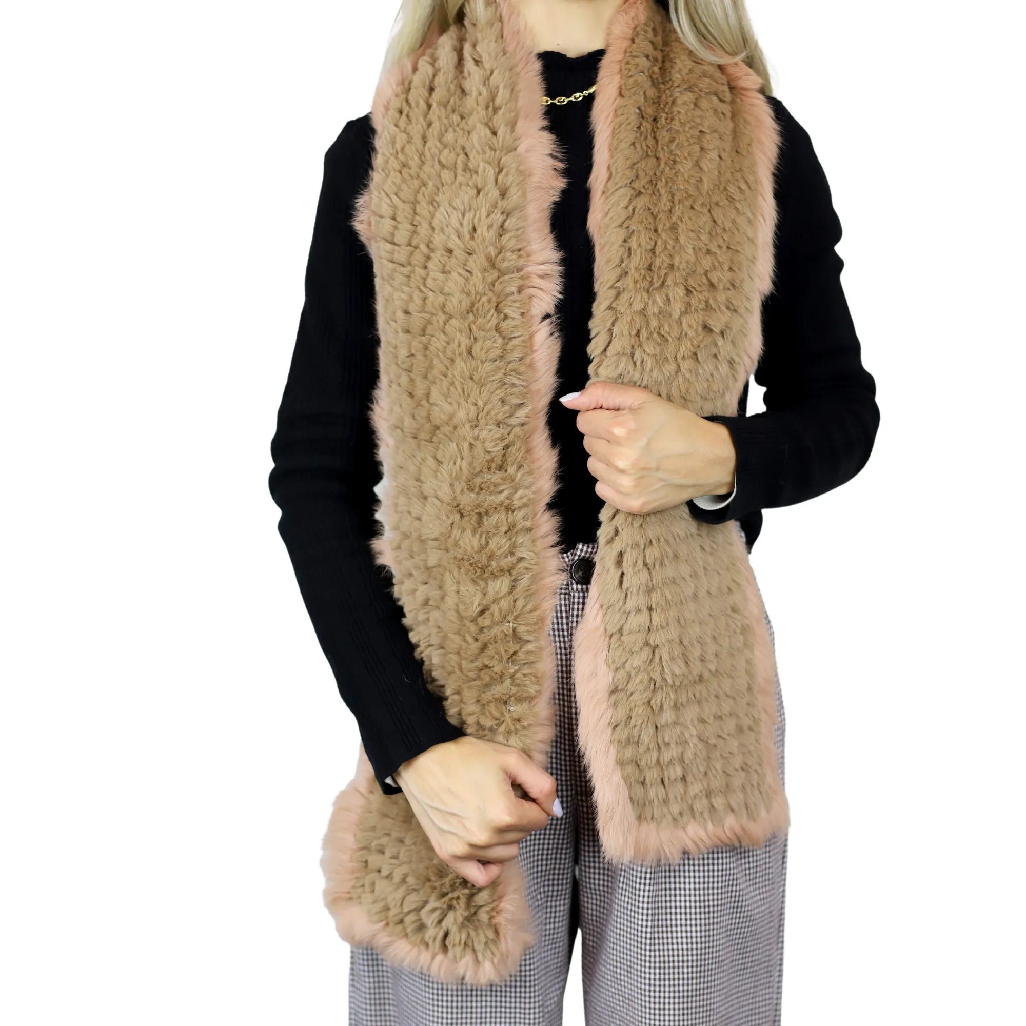 Two Tone Faux Fur/Real Fur Muffler - Camel