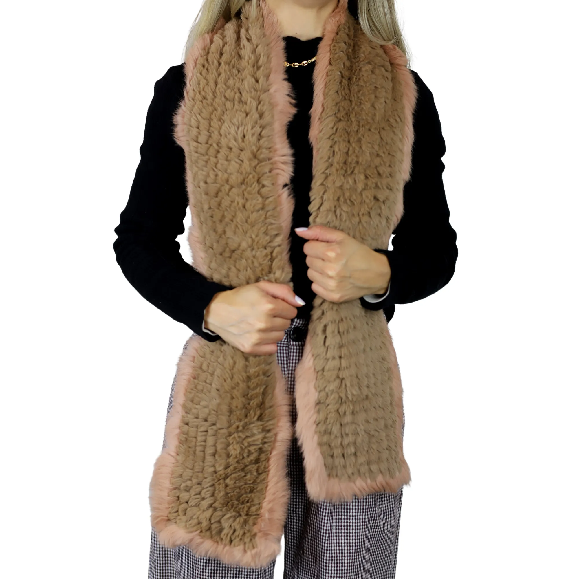 Two Tone Faux Fur/Real Fur Muffler - Camel