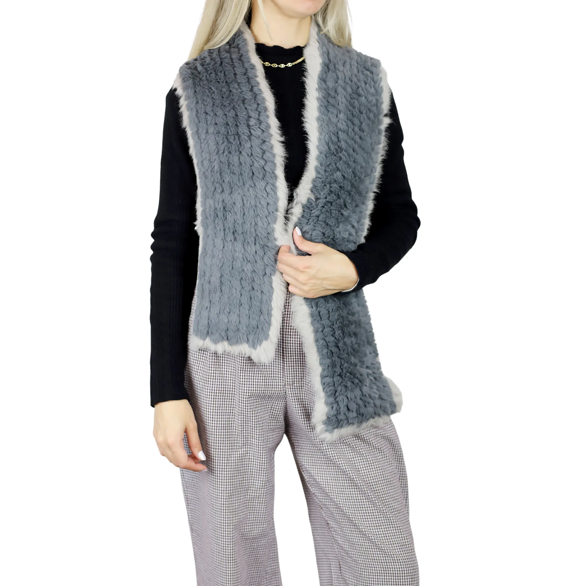 Two Tone Faux Fur/Real Fur Muffler - Grey