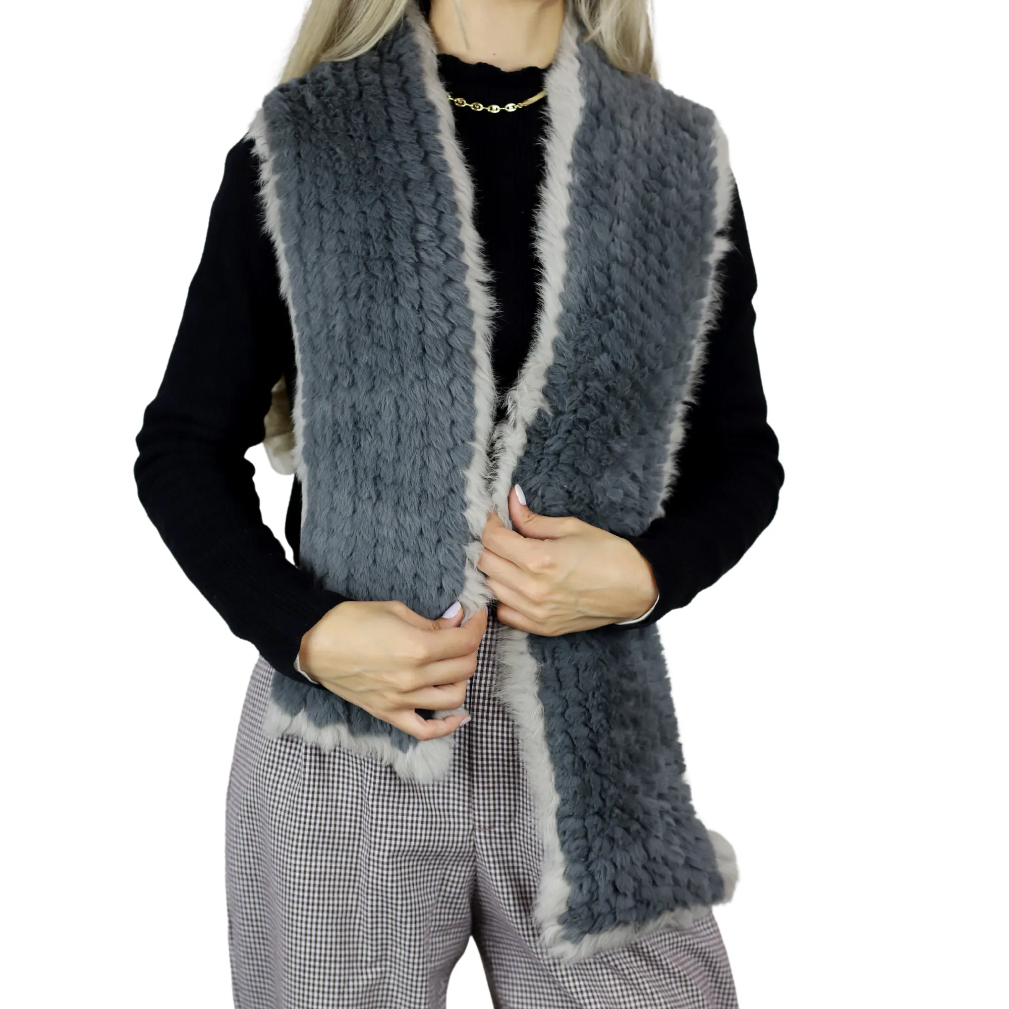 Two Tone Faux Fur/Real Fur Muffler - Grey