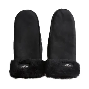 UGG Sheepskin Leather Black Mittens - Women's