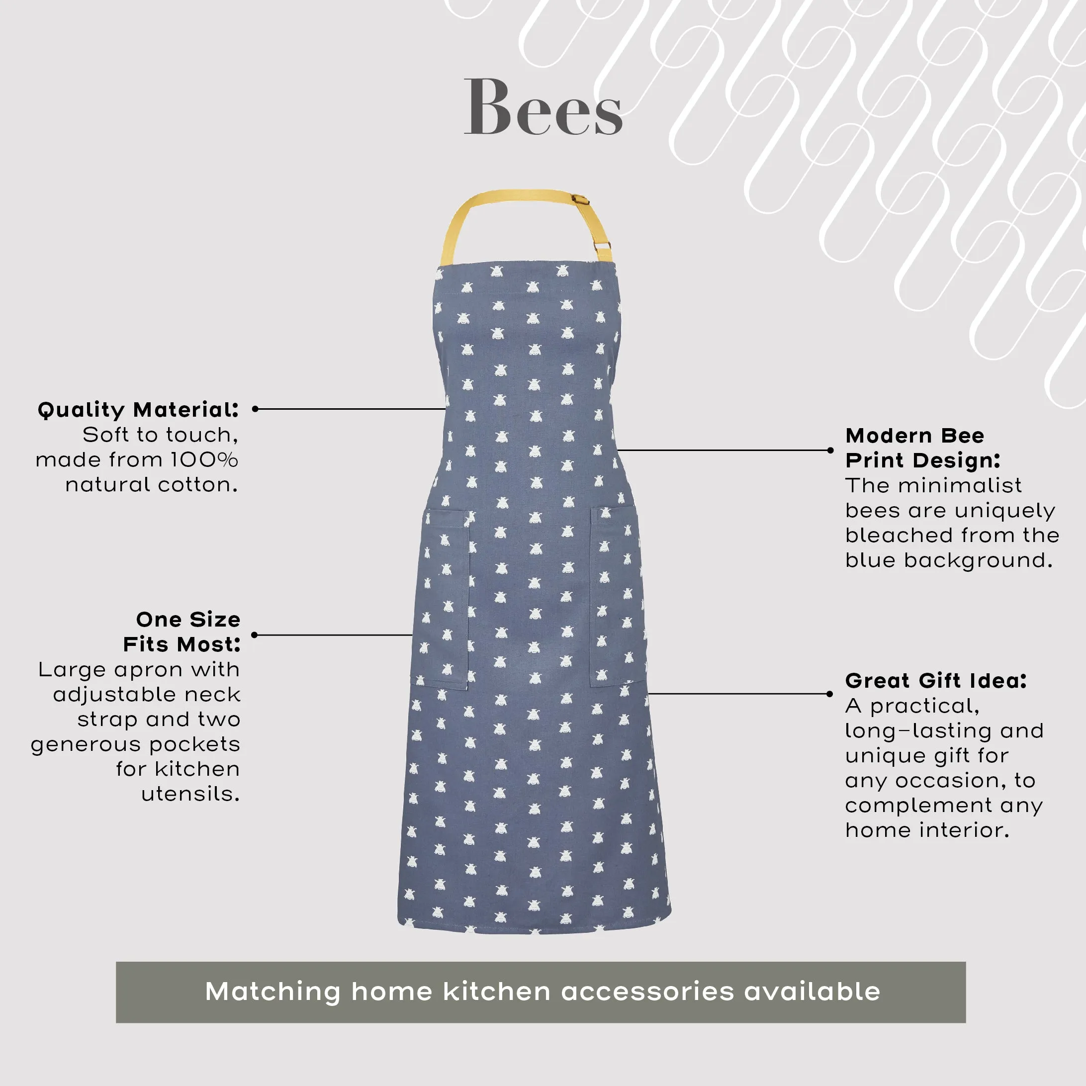 Ulster Weavers Cotton Apron - Bees (100% Cotton, Yellow)
