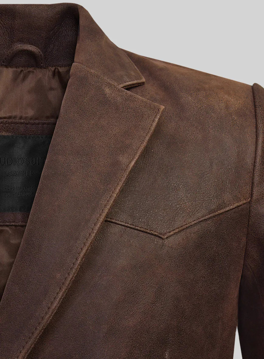 Vintage Brown Grain Western Leather Blazer