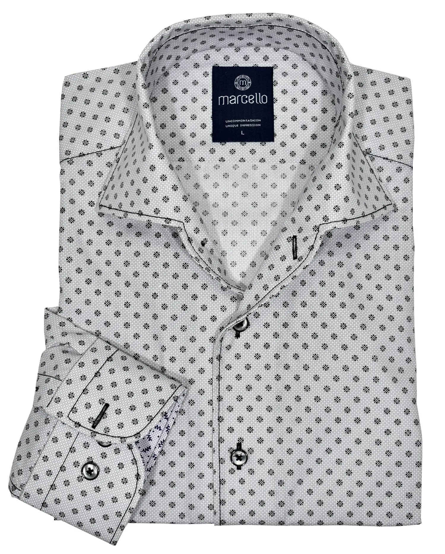 W461R Silver Medallion Roll Collar Shirt XL