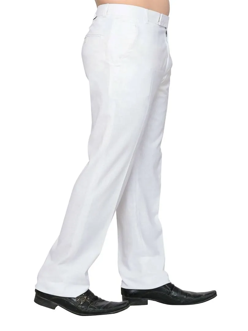 White Linen Regular Fit Formal Trousers