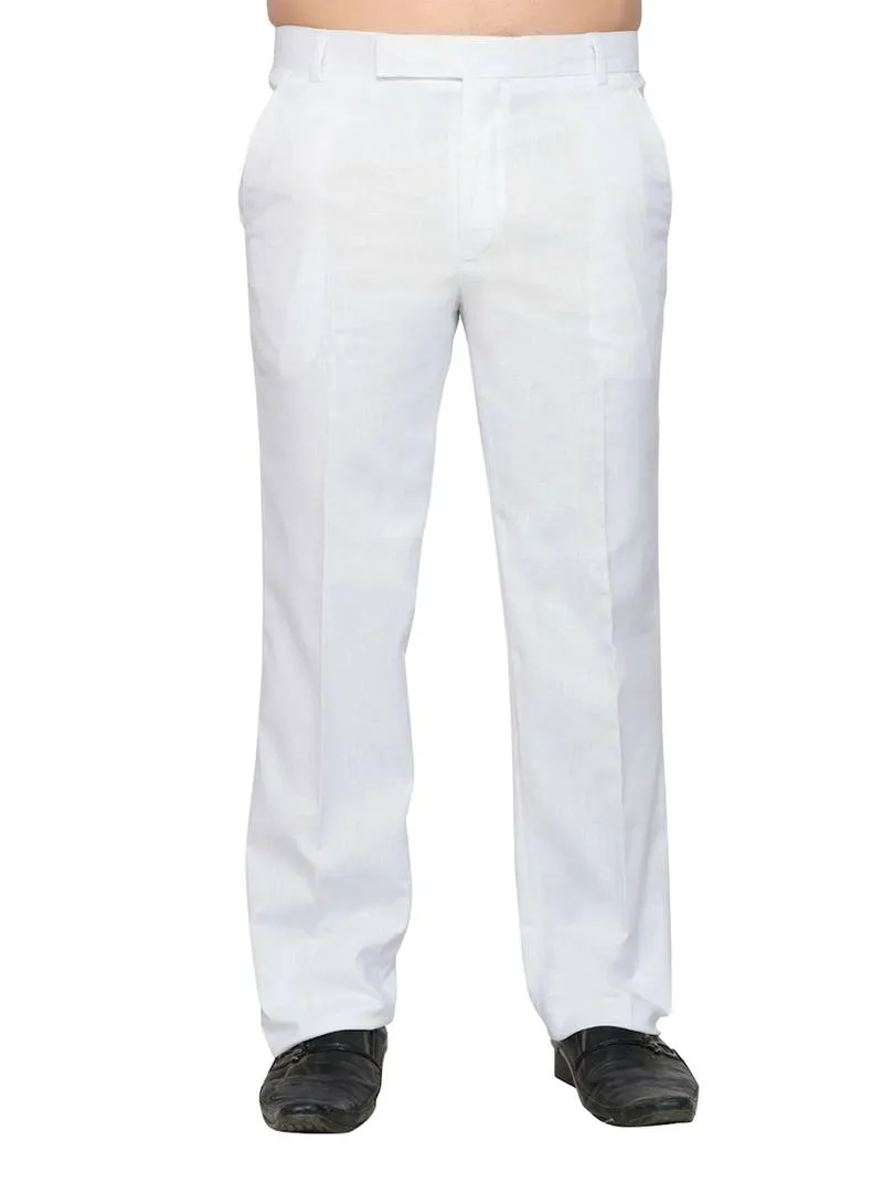 White Linen Regular Fit Formal Trousers