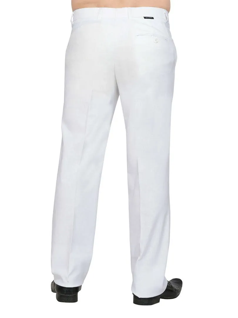 White Linen Regular Fit Formal Trousers