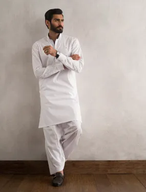 WHITE SHALWAR KAMEEZ WITH SKY BLUE LOGO
