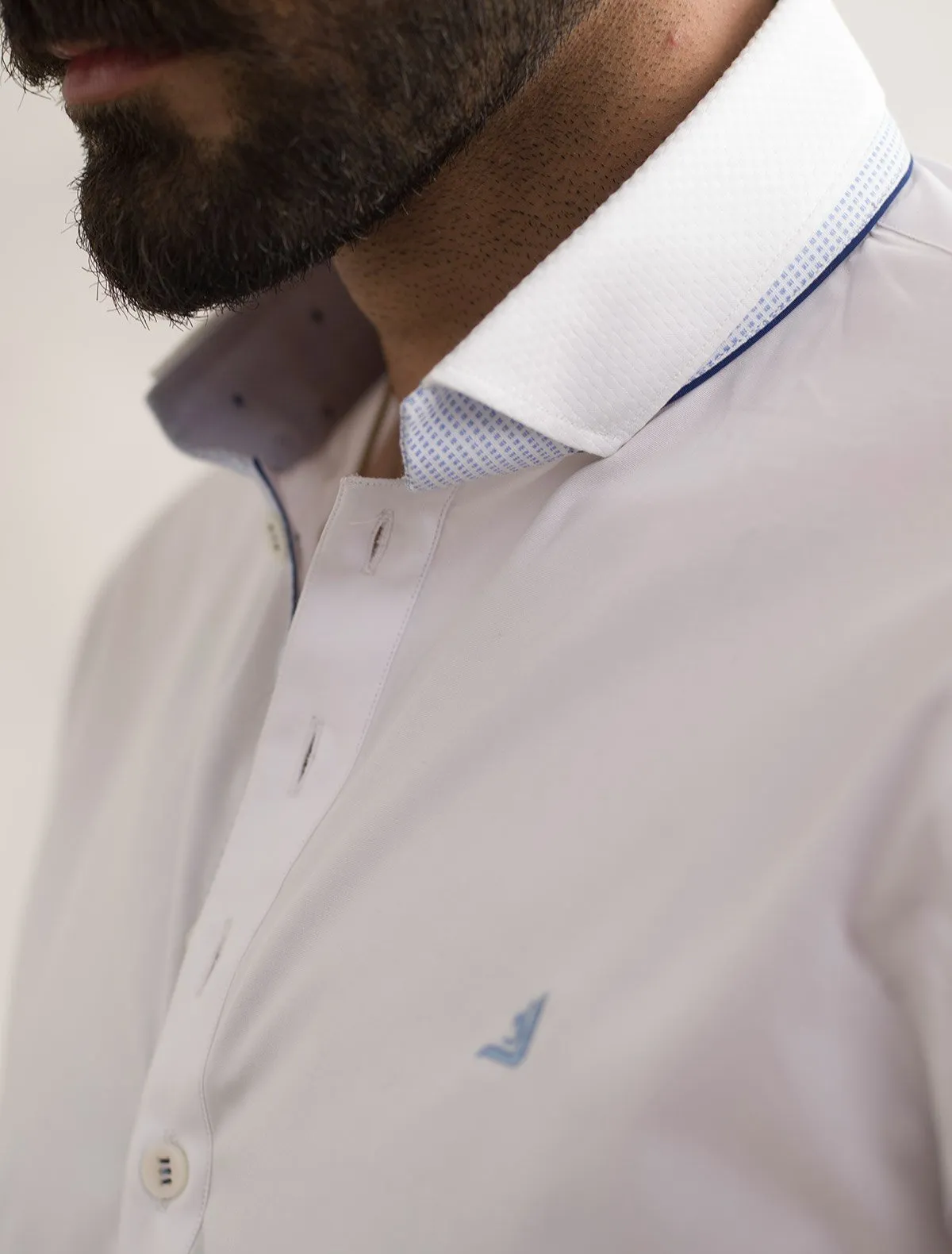 WHITE SHALWAR KAMEEZ WITH SKY BLUE LOGO