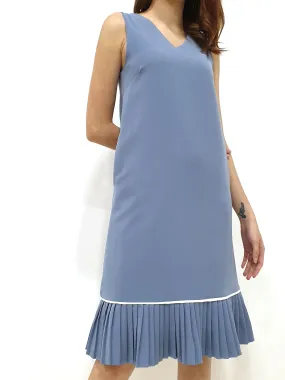 White Trim Pleated Midi - Blue (Non-returnable)