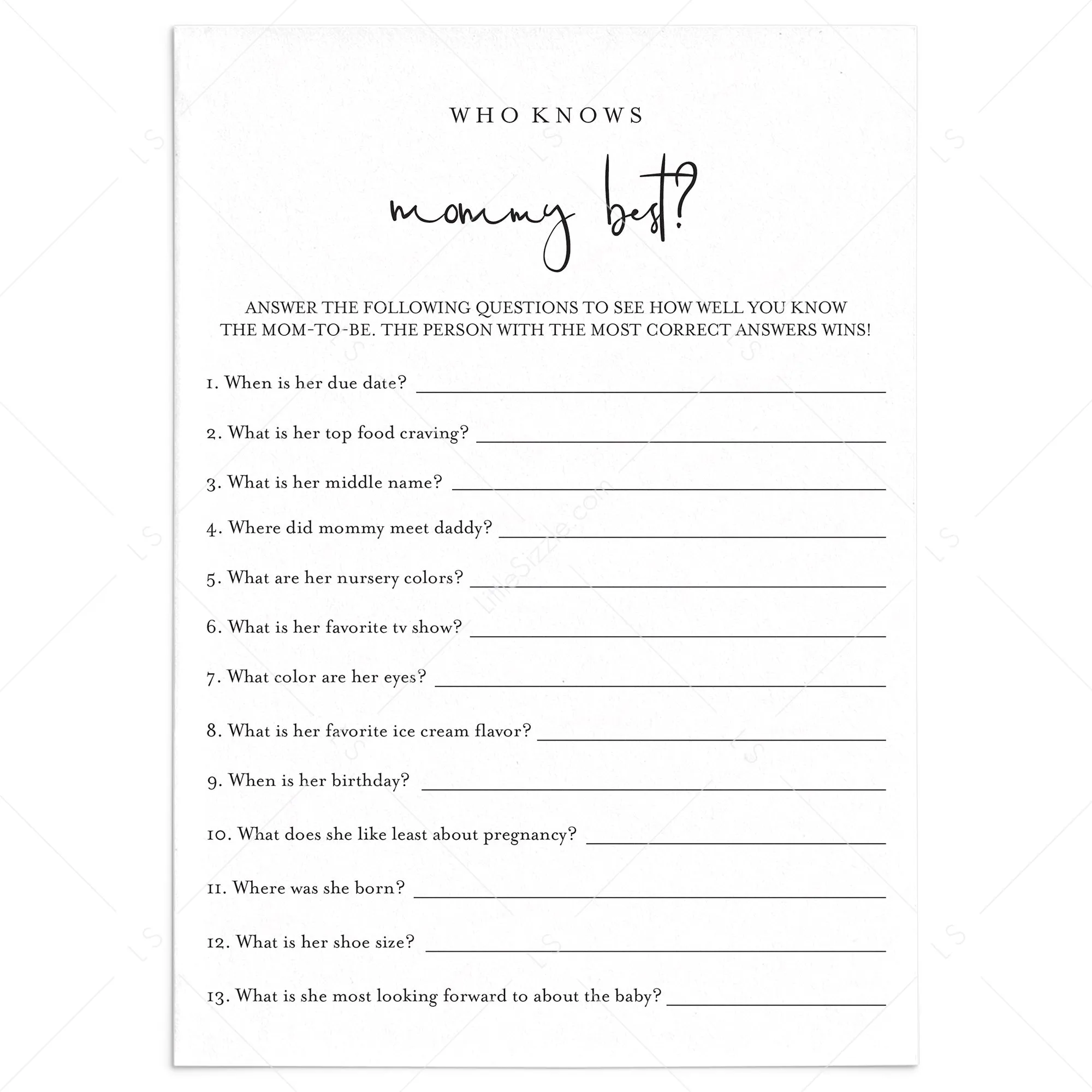 Who Knows Mommy Best Game Printable Minimalist