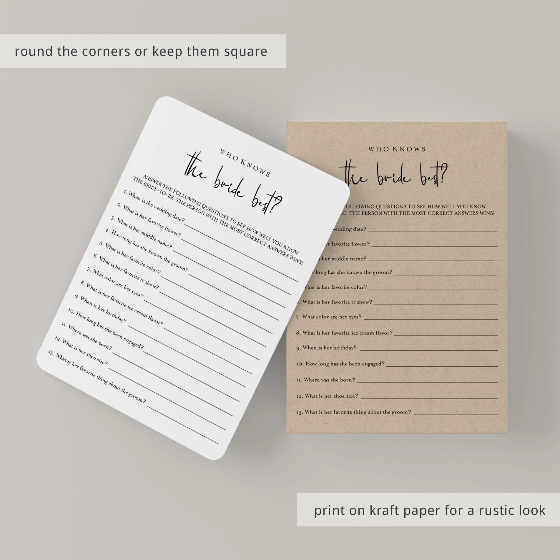 Who Knows The Bride Best Game Printable Modern Minimalist