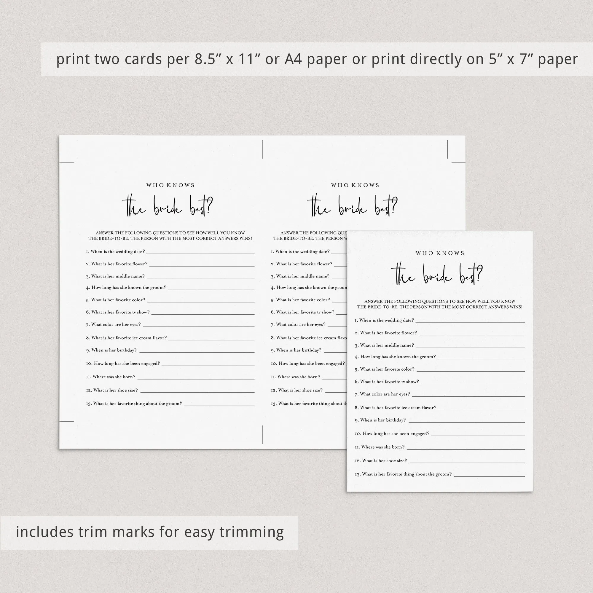 Who Knows The Bride Best Game Printable Modern Minimalist