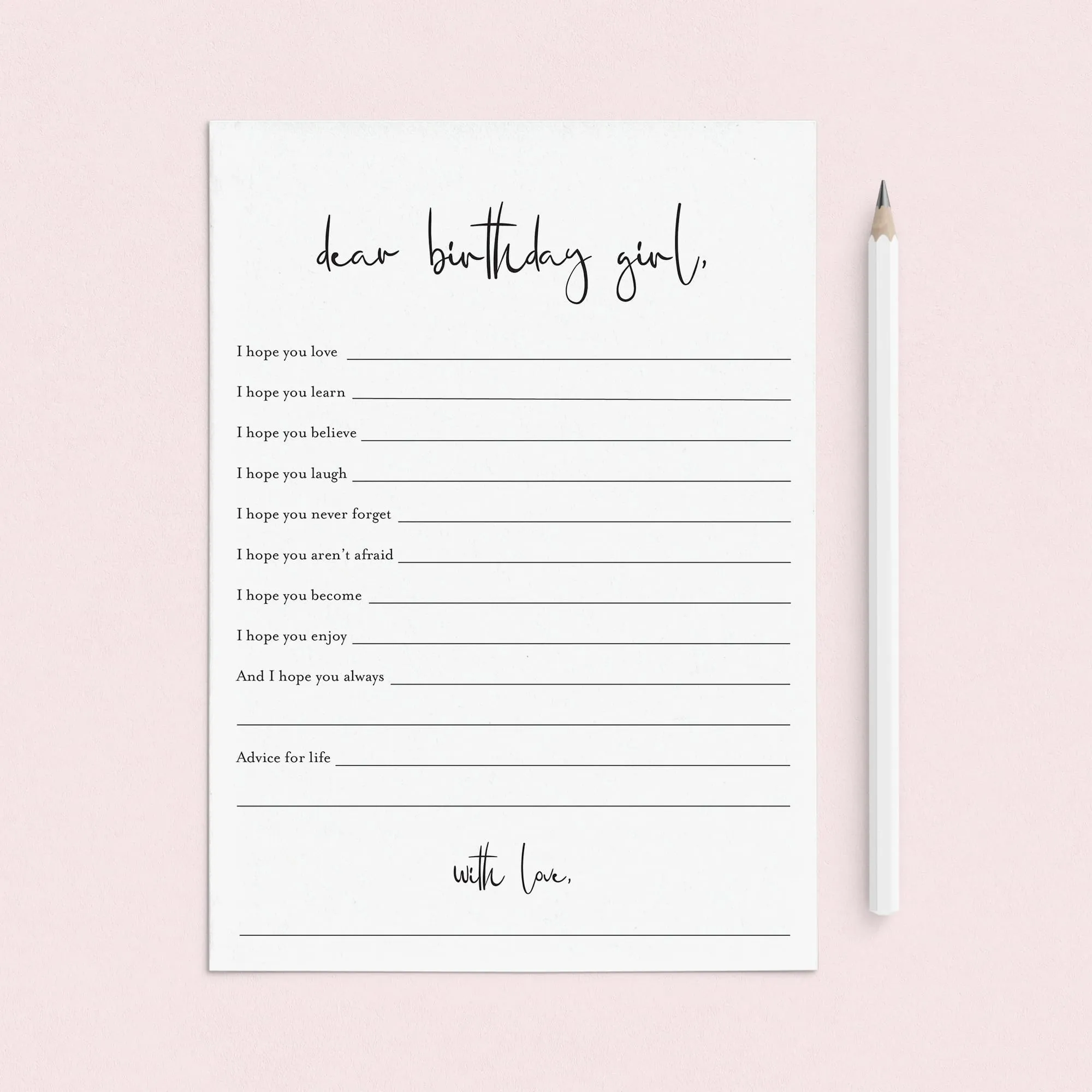 Wishes for the Birthday Girl Cards Printable