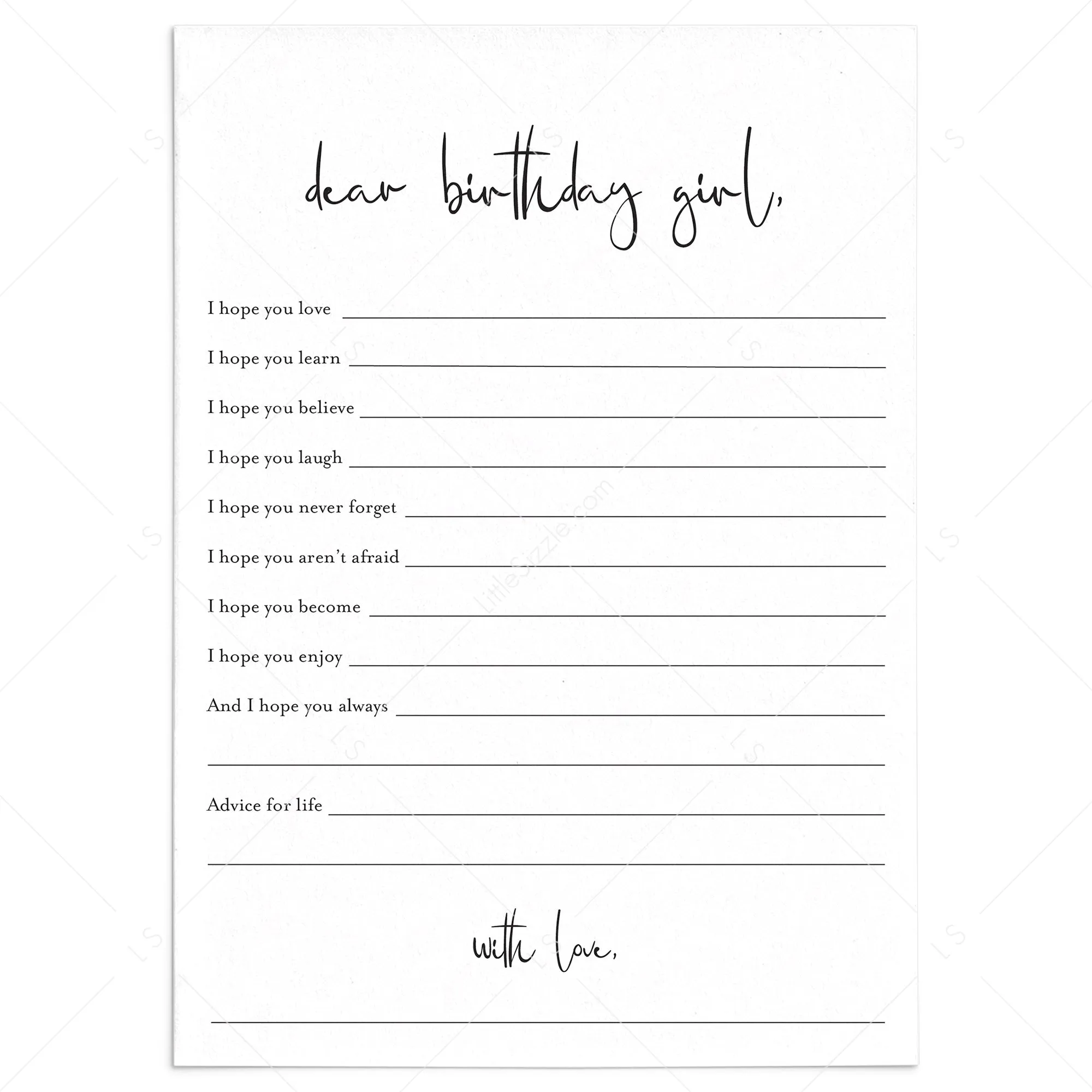 Wishes for the Birthday Girl Cards Printable
