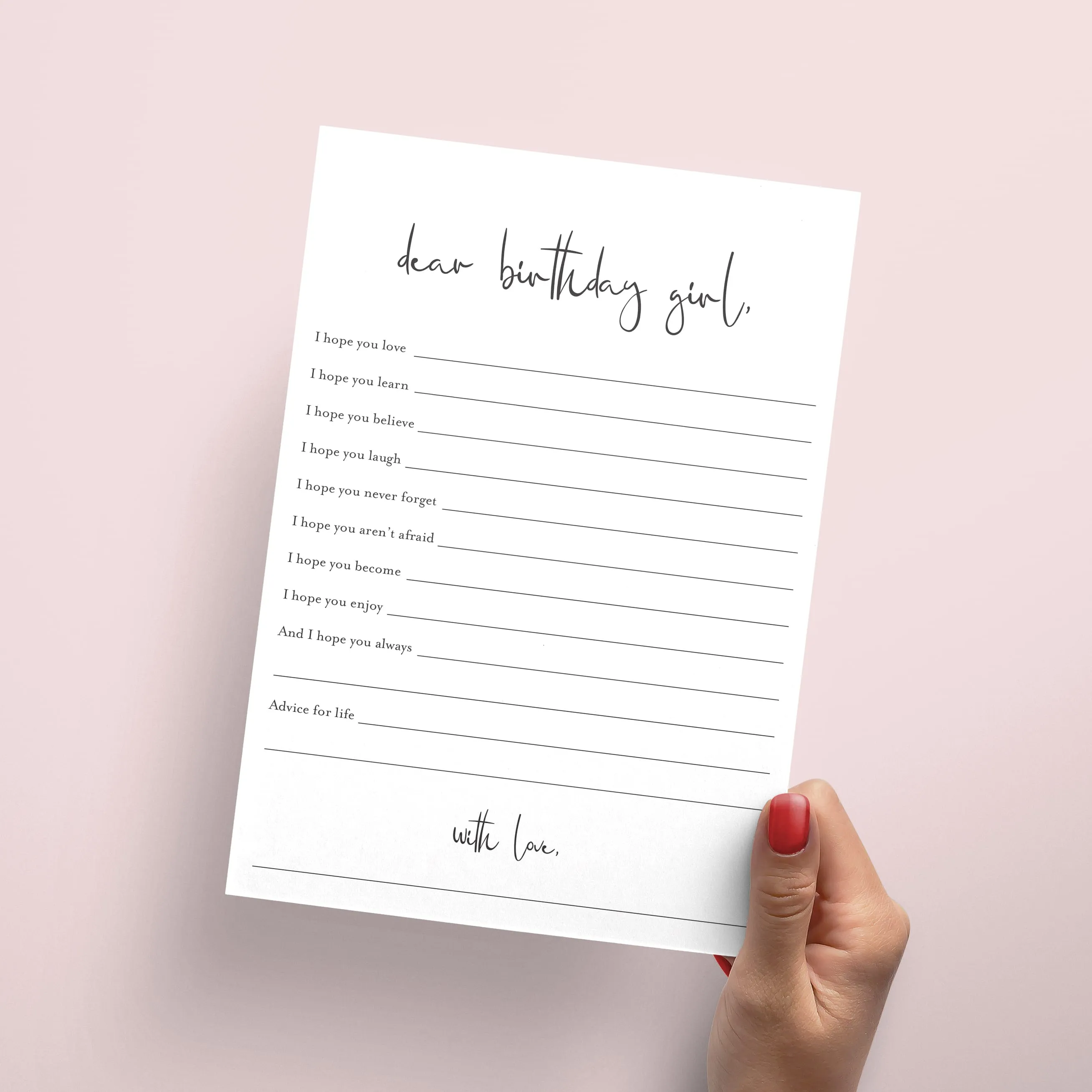 Wishes for the Birthday Girl Cards Printable