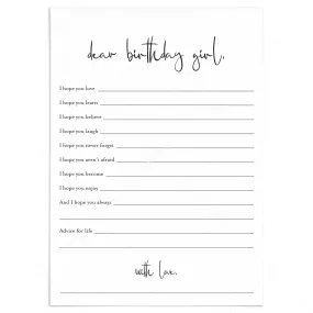 Wishes for the Birthday Girl Cards Printable