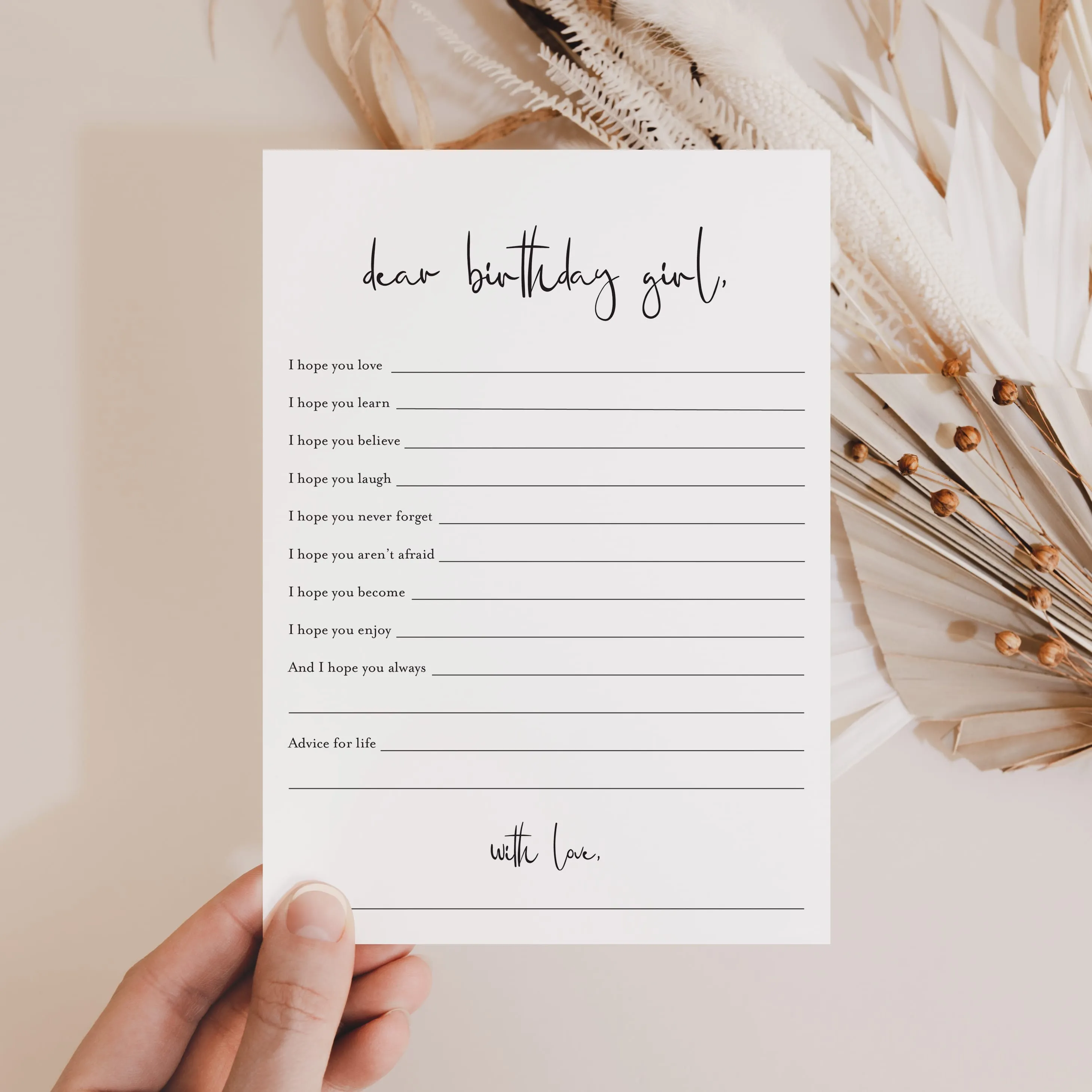 Wishes for the Birthday Girl Cards Printable