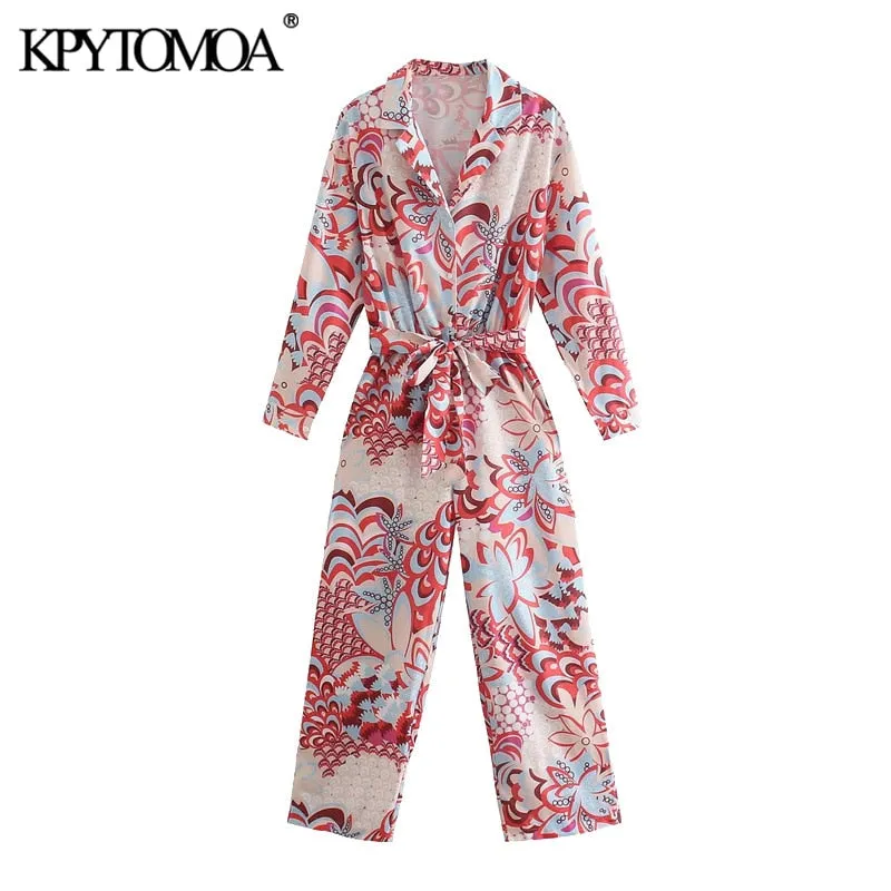 Women Chic Fashion With Sashes Totem Print Jumpsuits
