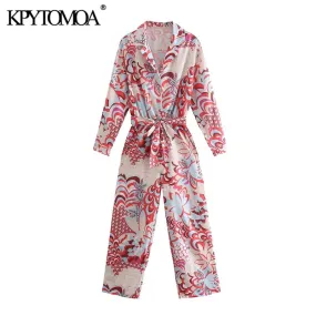Women Chic Fashion With Sashes Totem Print Jumpsuits