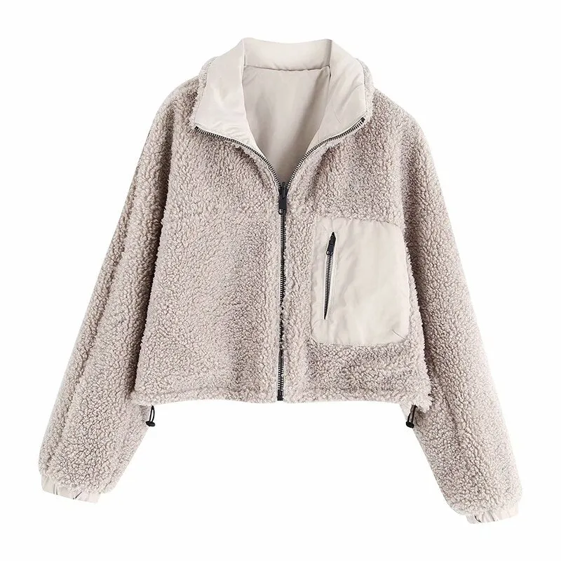 Women Two Sides Wear Short Coat Winter