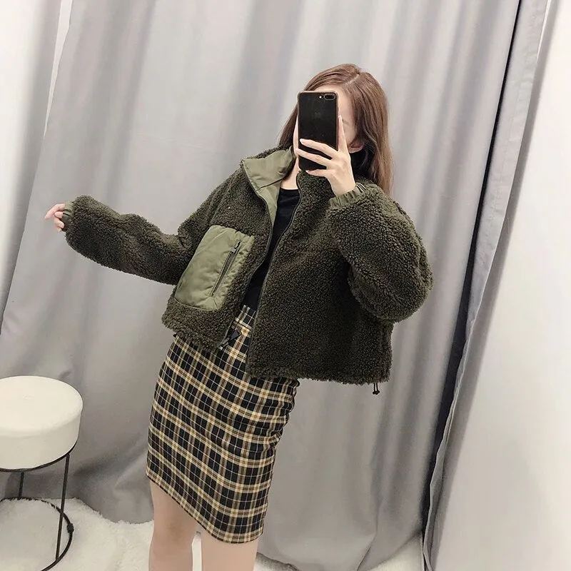 Women Two Sides Wear Short Coat Winter