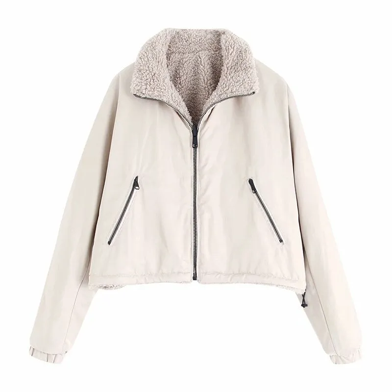 Women Two Sides Wear Short Coat Winter