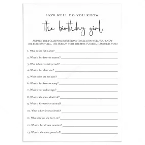 Womens Birthday Game Printable How Well Do You Know The Birthday Girl