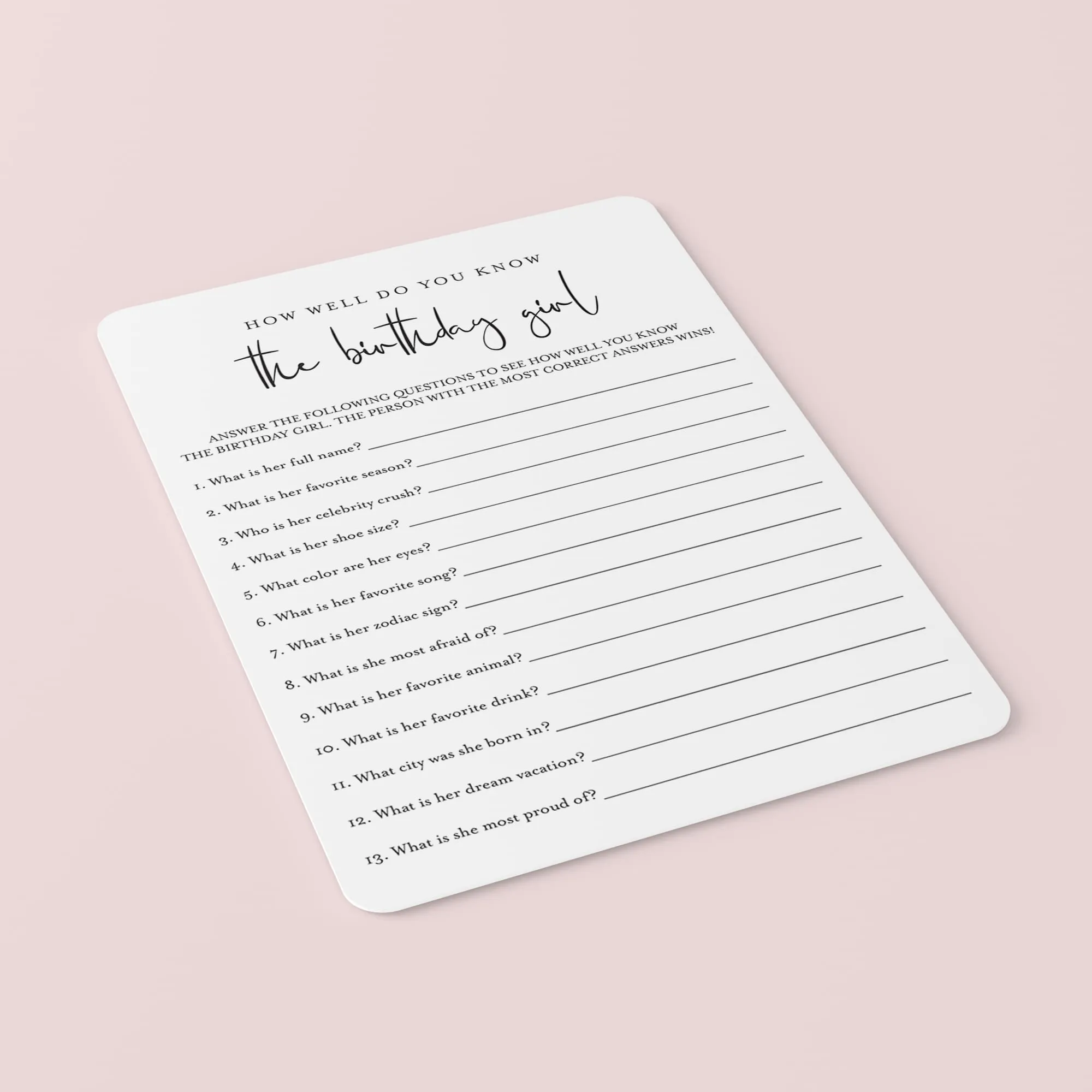 Womens Birthday Game Printable How Well Do You Know The Birthday Girl