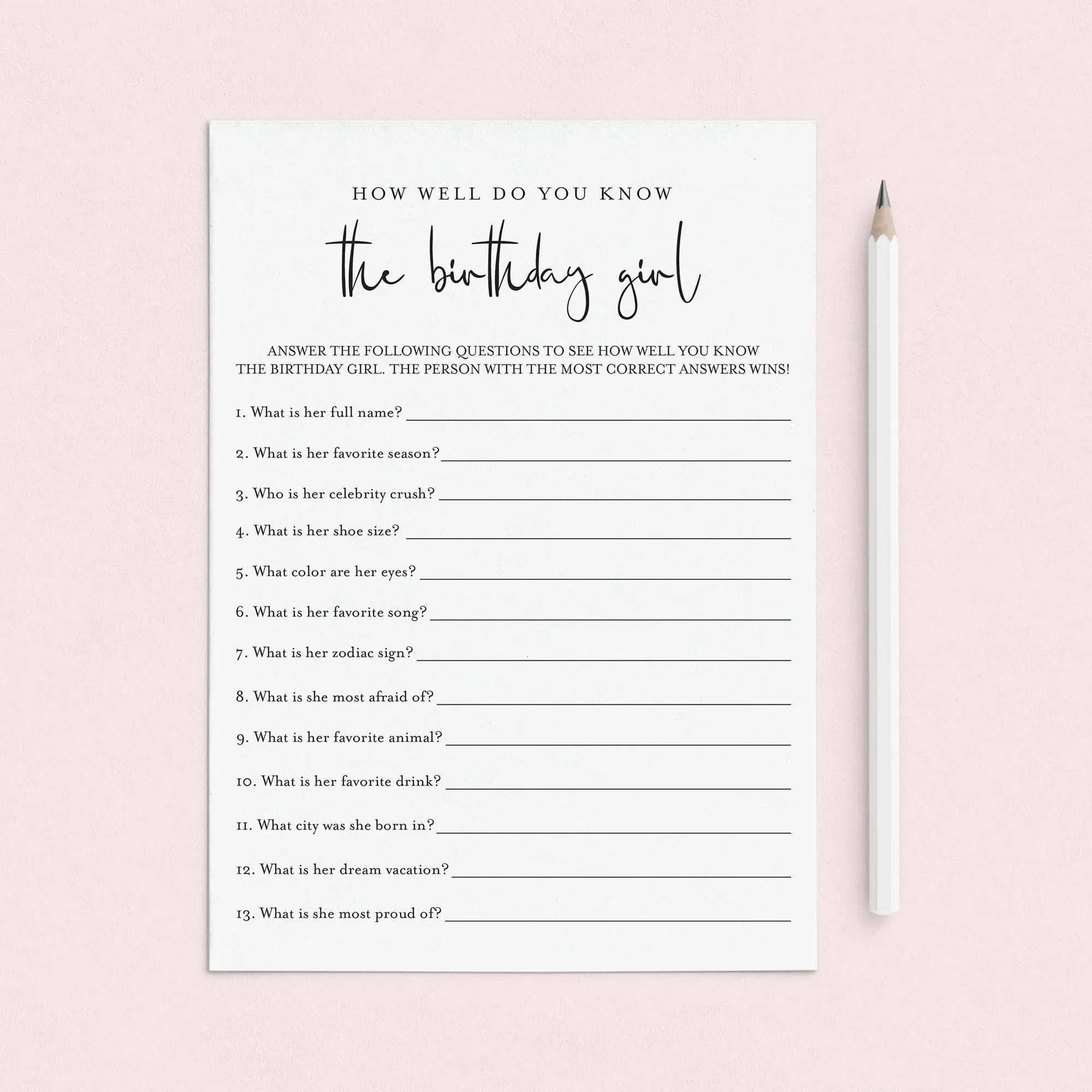 Womens Birthday Game Printable How Well Do You Know The Birthday Girl