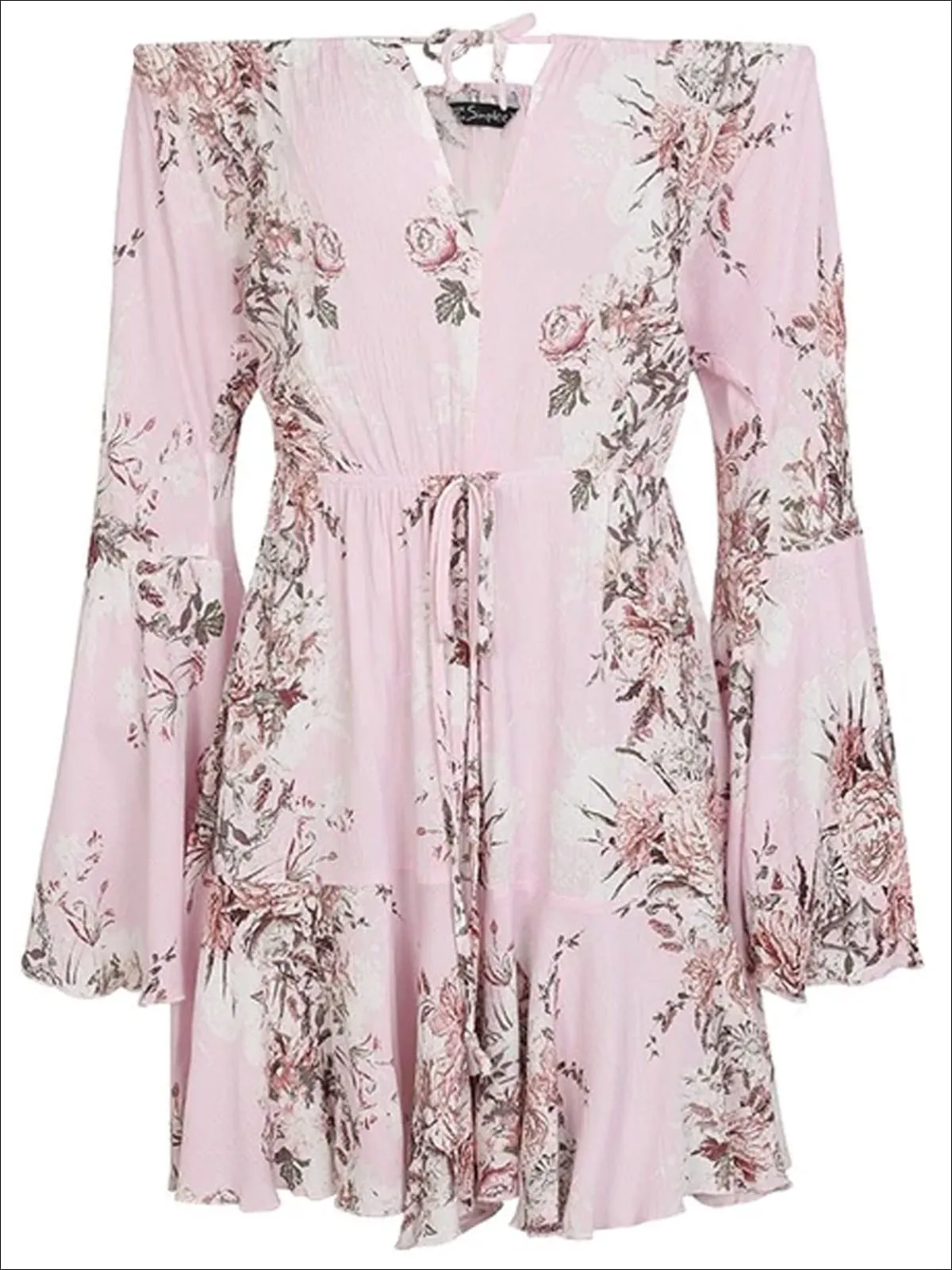 Women's Embroidered Flare Sleeve Off The Shoulder Dress