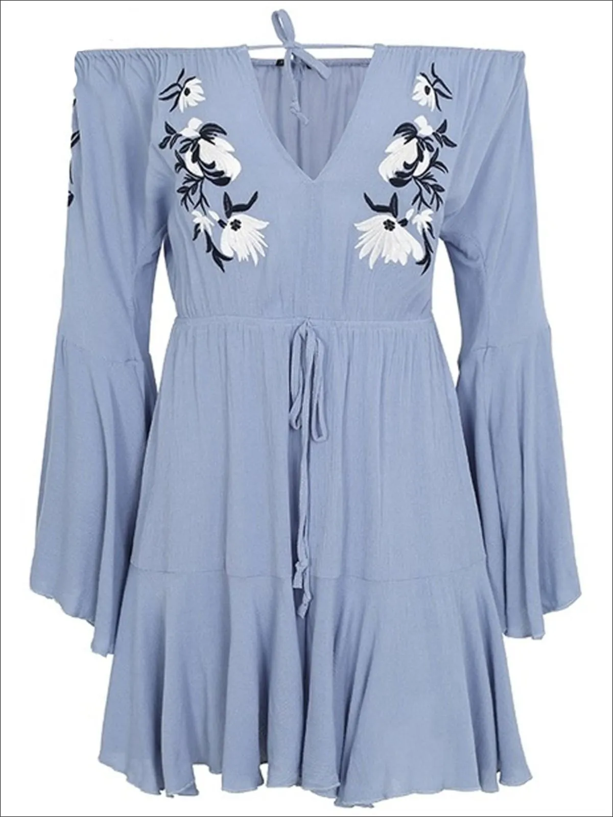Women's Embroidered Flare Sleeve Off The Shoulder Dress