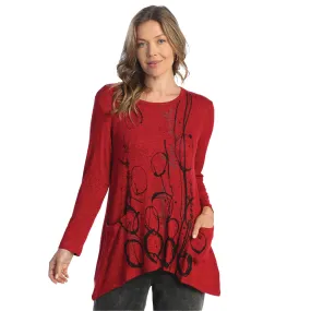 Women's Jess & Jane Soft-Brushed Knit Patch Pocket Tunic Red Circles