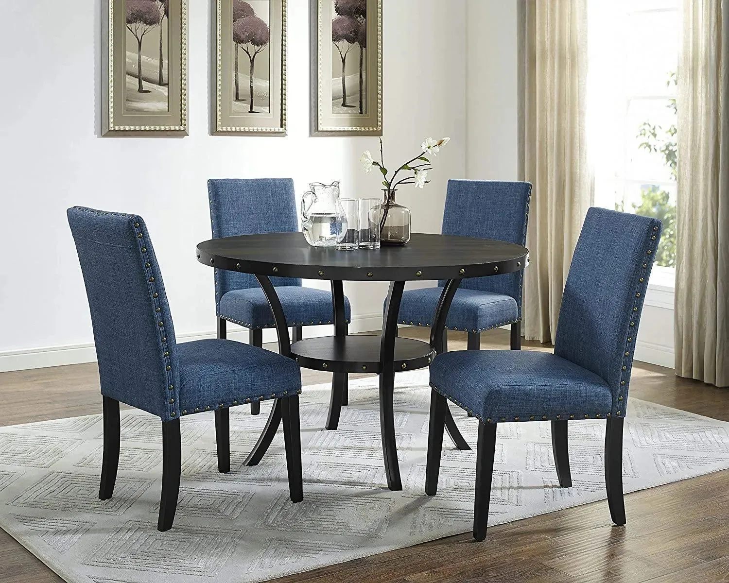 Wooden Twist Nailhead Trim Teak Wood Wooden Dining Chairs ( Set of 2 )