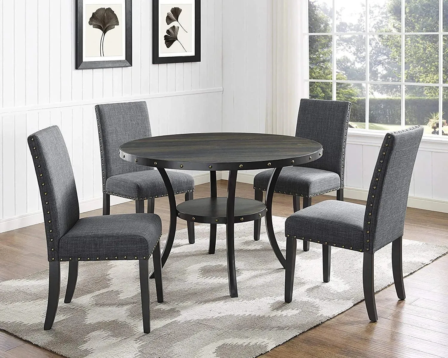 Wooden Twist Nailhead Trim Teak Wood Wooden Dining Chairs ( Set of 2 )