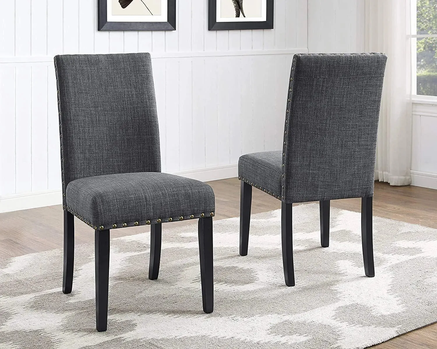 Wooden Twist Nailhead Trim Teak Wood Wooden Dining Chairs ( Set of 2 )