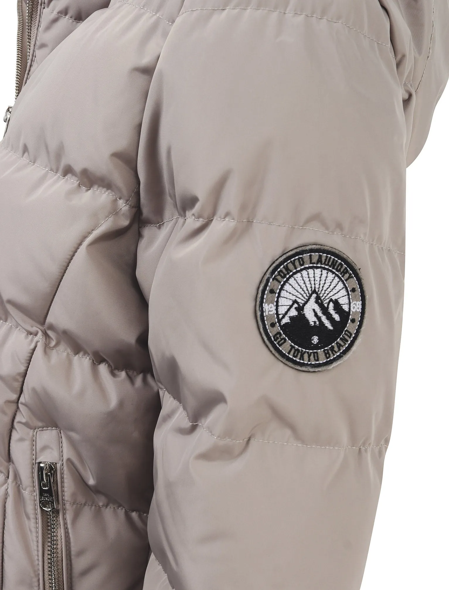 Wookie Quilted Hooded Jacket In Fog Stone - Tokyo Laundry