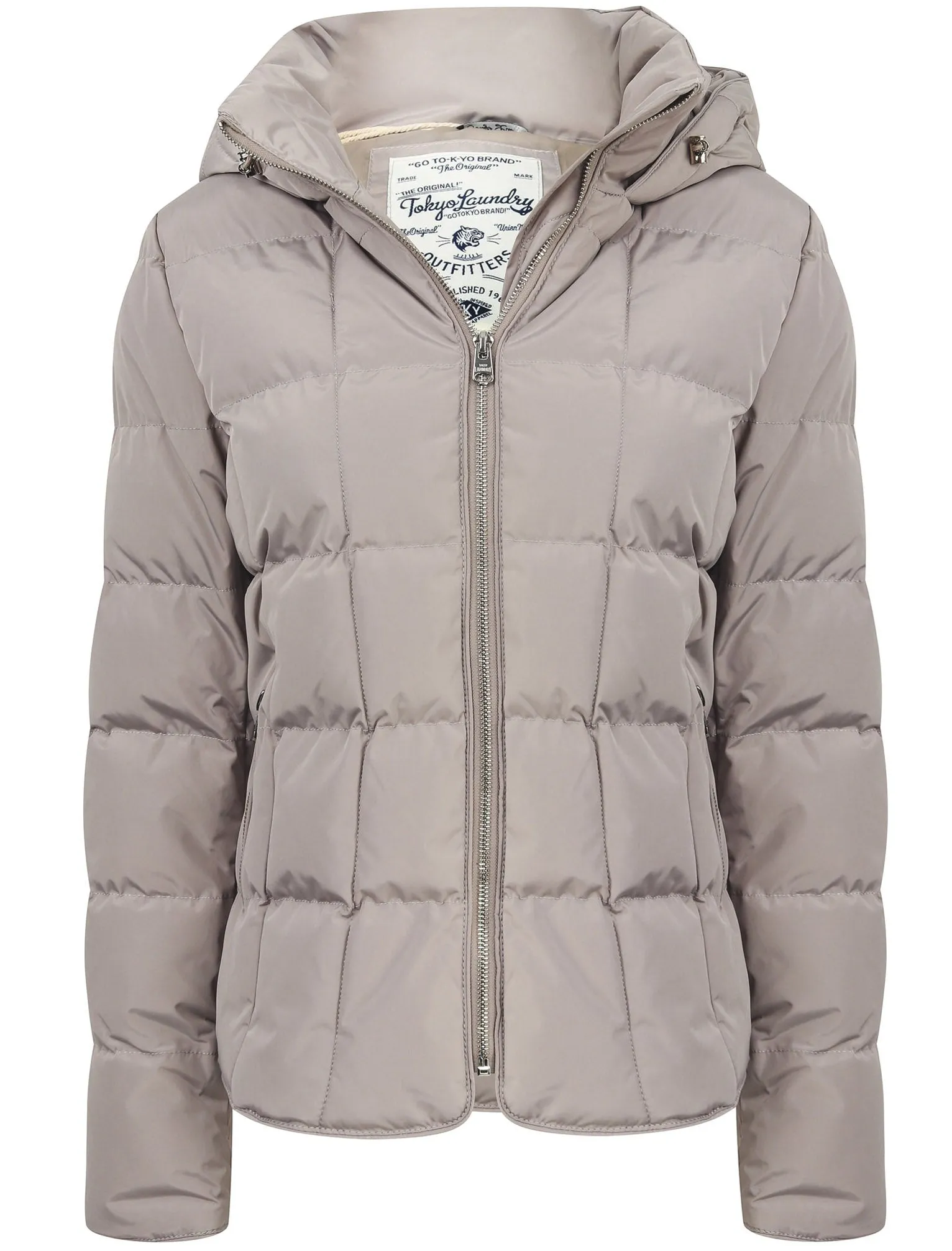 Wookie Quilted Hooded Jacket In Fog Stone - Tokyo Laundry