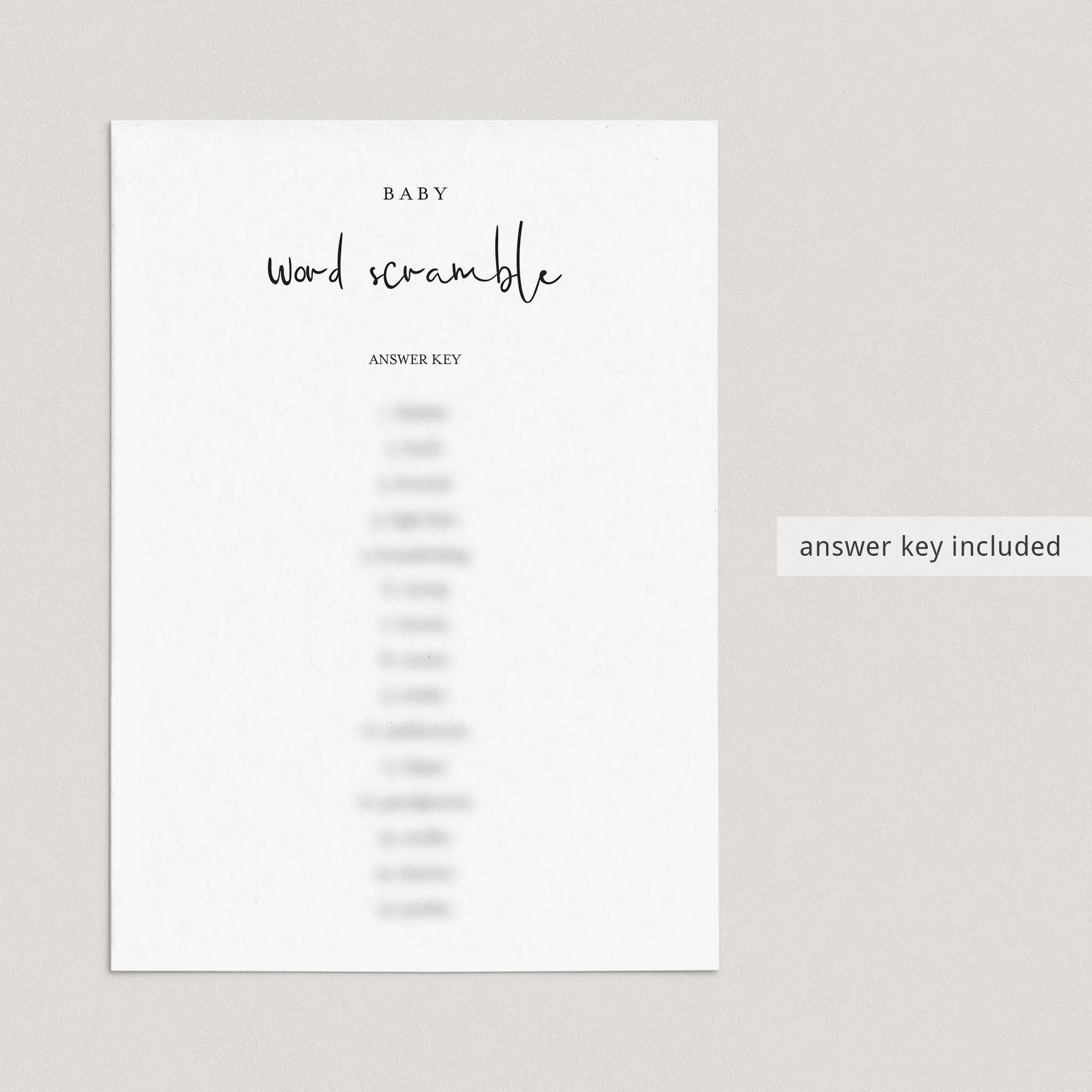 Word Scramble BabyShower Game Printable