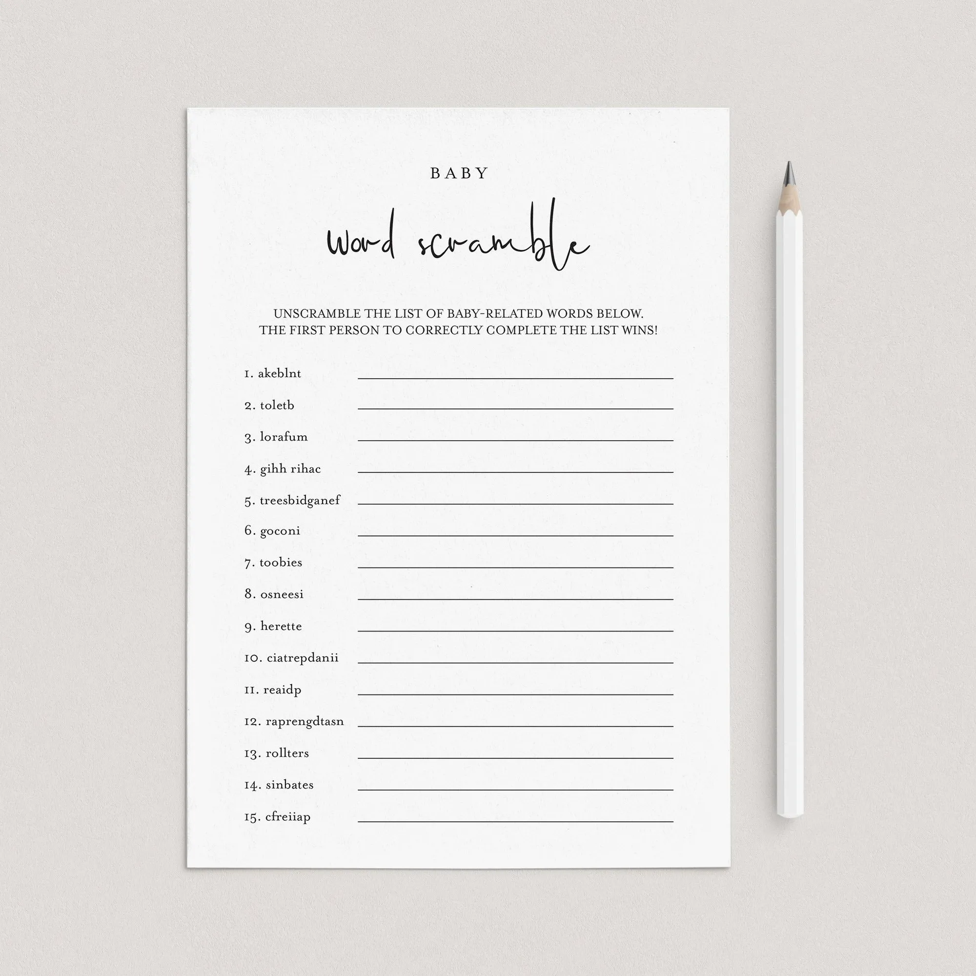 Word Scramble BabyShower Game Printable