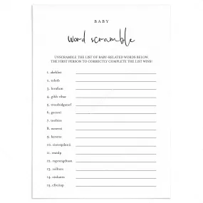 Word Scramble BabyShower Game Printable