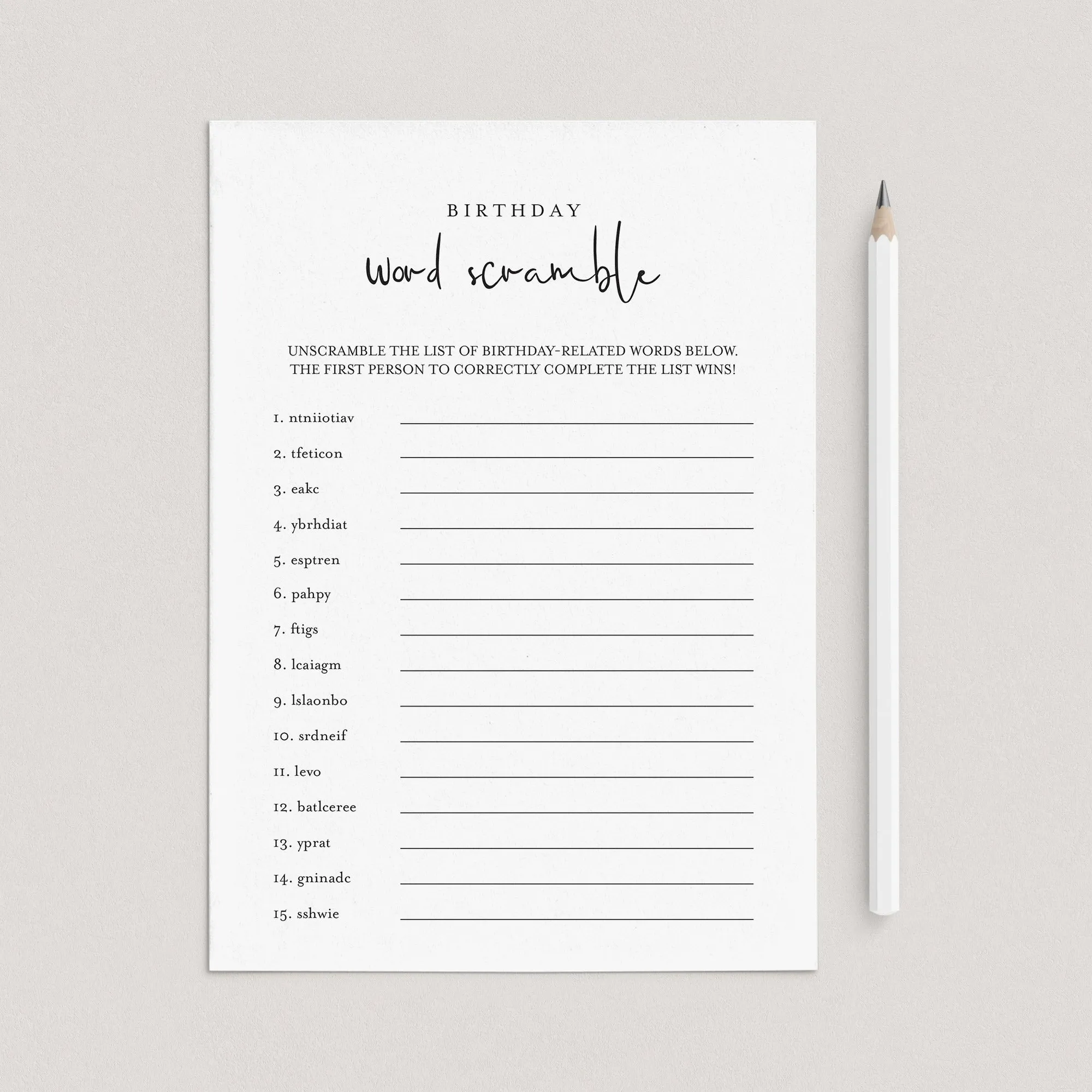 Word Scramble Birthday Game for All Ages Printable