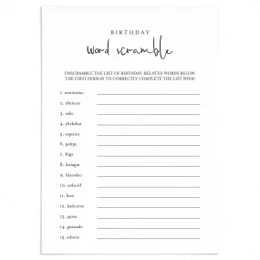 Word Scramble Birthday Game for All Ages Printable