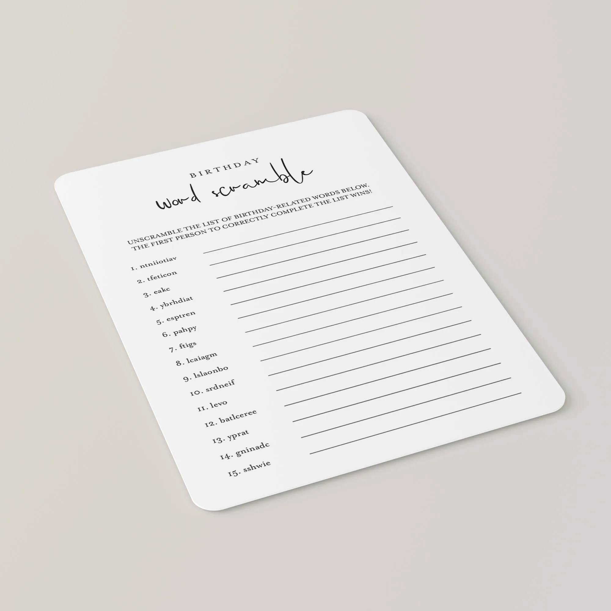 Word Scramble Birthday Game for All Ages Printable