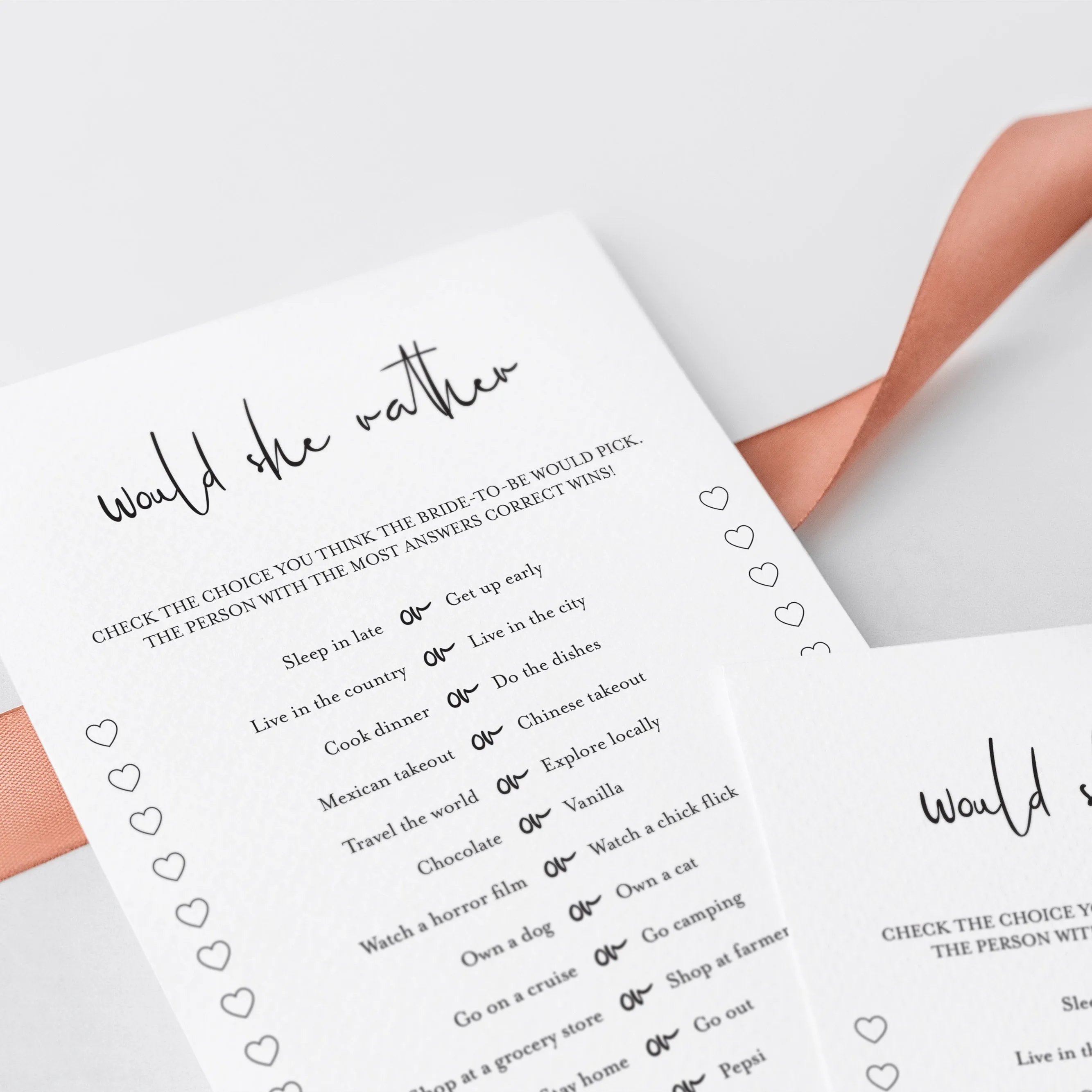 Would She Rather Bridal Game Printable