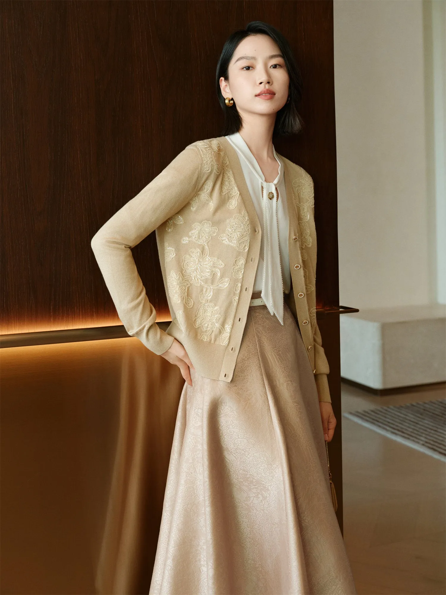 YAYING Heavy Embroidery Knitted Cardigan