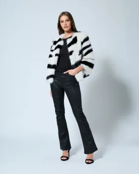 Zebra Printed Fox Faux Fur Swing Jacket